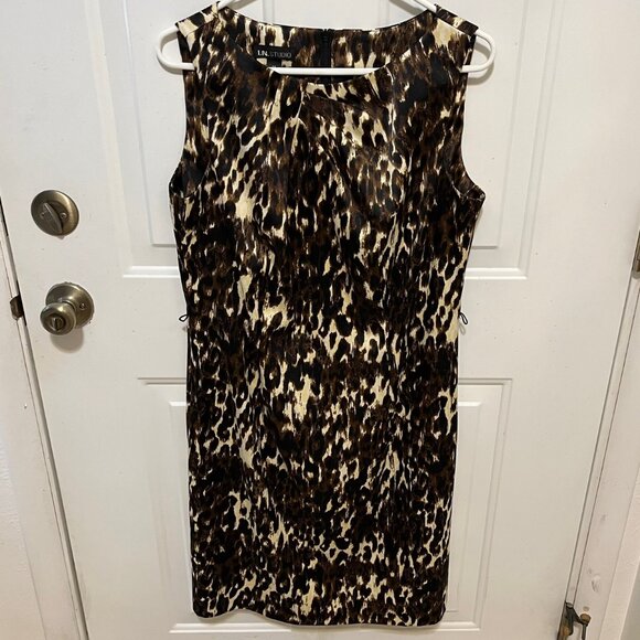I.N. STUDIO - Leopard Animal Print Sleeveless Dress - Womens 14 - Picture 1 of 10